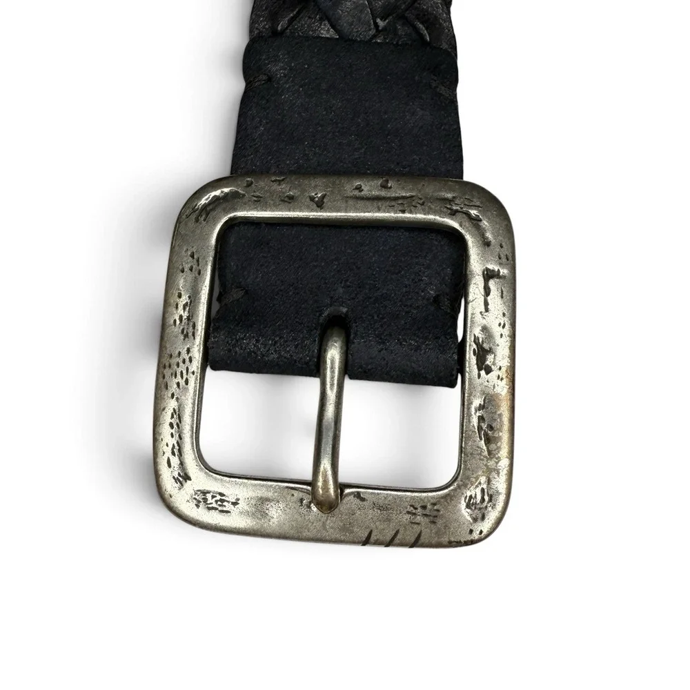 John Varvatos Braided Italian Leather Belt Black Size 34 Handmade In Italy